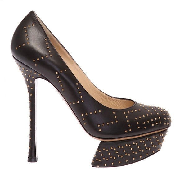 NICHOLAS KIRKWOOD Cassia Studded Leather Platform Pumps Heels Deep Brown - Picture 1 of 16